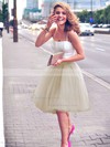 A-line Sweetheart Satin Tulle Knee-length Short Prom Dresses #PDS020102755