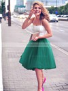 A-line Sweetheart Satin Tulle Knee-length Short Prom Dresses #PDS020102755