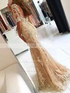 Scoop Neck Tulle Appliques Lace Sweep Train Trumpet/Mermaid 1/2 Sleeve Backless Elegant Prom Dresses #PDS020102800