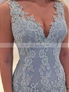 New Style V-neck Lace with Appliques Lace Sweep Train Trumpet/Mermaid Prom Dresses #PDS020102866