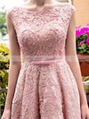 Sweet A-line Scoop Neck Lace with Tea-length Lace-up Prom Dresses #PDS020102877