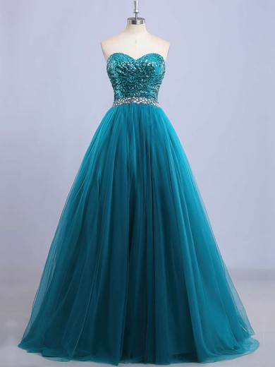 Classy Princess Sweetheart Tulle Sequined Beading Floor-length Prom Dresses #PDS020102908