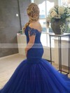 Fashion Trumpet/Mermaid Off-the-shoulder Burgundy Tulle Appliques Lace Prom Dresses #PDS020102915