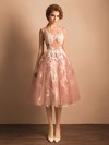 Boutique Ball Gown Scoop Neck Tulle with Appliques Lace Tea-length Prom Dresses #PDS020103045