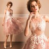 Ball Gown Scoop Neck Tulle Tea-length Appliques Lace Short Prom Dresses #PDS020103045