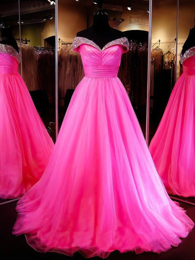 Amazing Ball Gown Tulle with Crystal Detailing Sweep Train Off-the-shoulder Prom Dresses #PDS020103112
