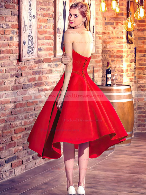 Princess Sweetheart Red Satin with Ruffles Asymmetrical Classic Prom Dresses #PDS020103199