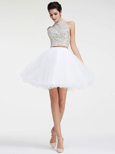 New Arrival Princess Halter Tulle with Sequins Short/Mini Two Piece Backless Prom Dresses #PDS020103278
