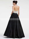 Princess Halter Black Satin with Sequins Floor-length Two Piece Backless Nice Prom Dresses #PDS020103279