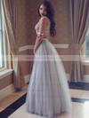 New Style Princess Scoop Neck Tulle with Pearl Detailing Floor-length Two Piece Prom Dresses #PDS020103295