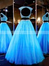 Online Ball Gown Scoop Neck Tulle with Beading Floor-length Open Back Two Piece Prom Dresses #PDS020103298