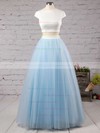 Princess Scoop Neck Light Sky Blue Satin Tulle with Ruffles Floor-length Two Piece Simple Prom Dresses #PDS020103301