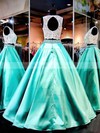 Ball Gown Scoop Neck Lace Satin with Beading Floor-length Two Piece Boutique Prom Dresses #PDS020103329