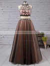 Princess High Neck Satin Tulle with Beading Floor-length Two Piece Discounted Prom Dresses #PDS020103331
