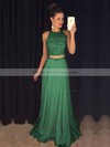 A-line Scoop Neck Chiffon Tulle with Beading Sweep Train Two Piece Prom Dresses #PDS020103435
