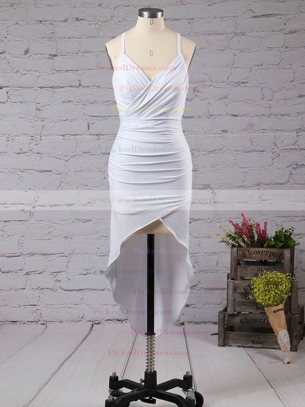 Hot V-neck Sheath/Column Jersey with Ruffles Asymmetrical Prom Dresses #PDS020103524