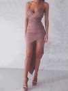 Sheath/Column V-neck Jersey Asymmetrical Ruffles Hot High Low Short Prom Dresses #PDS020103524