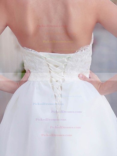Best White Organza Lace Lace-up Sweetheart Knee-length Wedding Dress #PDS00020476