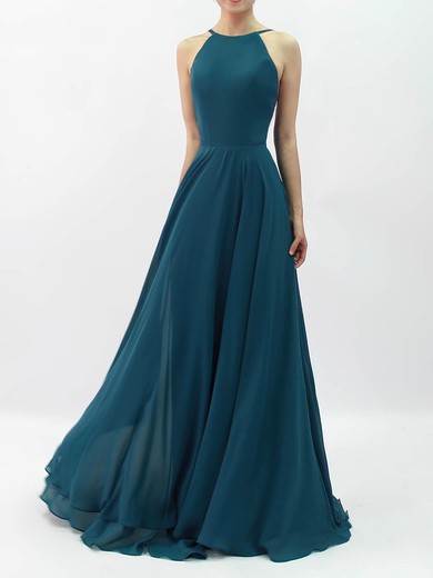 Simple A-line Square Neckline Chiffon with Ruffles Floor-length Backless Prom Dresses #PDS020103581