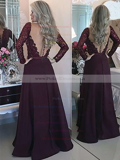 New Arrival A-line Scoop Neck Chiffon Tulle with Appliques Lace Floor-length Long Sleeve Prom Dresses #PDS020103603
