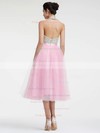 Tea-length A-line Halter Tulle with Sequins Backless Pretty Prom Dresses #PDS020103608