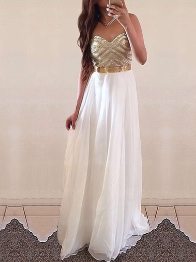 Perfect A-line Sweetheart White Chiffon with Floor-length Prom Dresses #PDS020103621