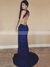 Scoop Neck Sheath/Column Jersey Split Front Sweep Train Backless Newest Prom Dresses #PDS020103639