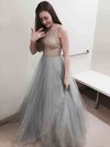 Princess Scoop Neck Tulle with Beading Floor-length Prom Dresses #PDS020103653