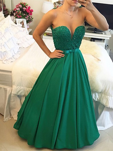 Elegant Princess Scoop Neck Satin Tulle with Floor-length Prom Dresses #PDS020103654