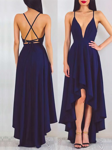 Casual Asymmetrical A-line V-neck Chiffon with Ruffles Backless Prom Dresses #PDS020103670