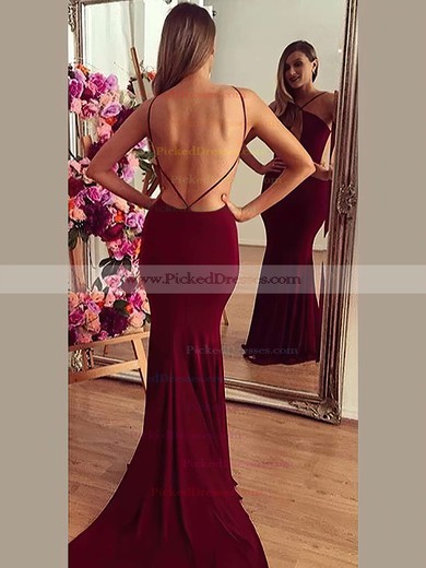 Trumpet/Mermaid V-neck Jersey with Ruffles Court Train Backless Hot Prom Dresses #PDS020103672