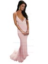 Sheath/Column V-neck Ruffles Jersey Sweep Train Burgundy Backless Hot Prom Dresses #PDS020103703