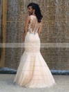Perfect Scoop Neck Ivory Tulle with Appliques Lace Floor-length Trumpet/Mermaid Prom Dresses #PDS020103706