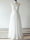 White Tulle Lace Scoop Neck with Ruffles Cap Straps Popular Wedding Dress #PDS00020480