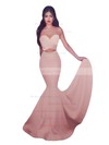 Trumpet/Mermaid Sweetheart Red Stretch Crepe with Ruffles Sweep Train Exclusive Backless Prom Dresses #PDS020103768