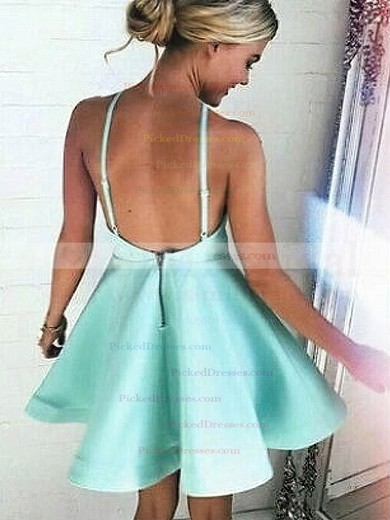 Casual Short/Mini A-line Halter Satin with Ruffles Backless Prom Dresses #PDS020103769
