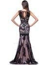 Trumpet/Mermaid Scoop Neck Sweep Train Tulle with Appliques Lace Prom Dresses #PDS020104144