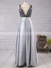 A-line Scoop Neck Floor-length Satin with Appliques Lace Prom Dresses #PDS020104152