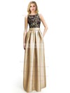 A-line Scoop Neck Floor-length Satin with Appliques Lace Prom Dresses #PDS020104152