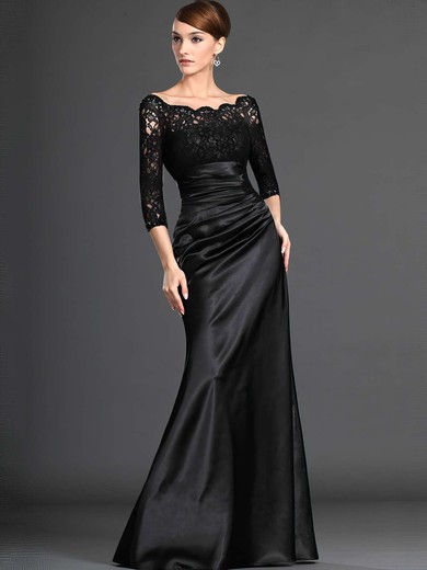 Ball Gown Scalloped Neck Floor-length Lace Satin with Ruffles Prom Dresses #PDS020104158