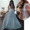 A-line V-neck Floor-length Tulle with Beading Prom Dresses #PDS020104343
