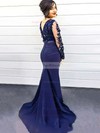 Trumpet/Mermaid Scoop Neck Sweep Train Tulle with Prom Dresses #PDS020104402