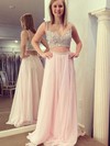 A-line V-neck Floor-length Chiffon with Beading Prom Dresses #PDS020104413