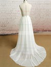 Court Train Ivory Chiffon Tulle Appliques Lace Scoop Neck Wedding Dresses #PDS00020482