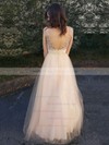 A-line Scoop Neck Floor-length Tulle with Beading Prom Dresses #PDS020104502