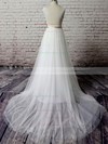 V-neck White Tulle Lace Sashes/Ribbons Backless Court Train Wedding Dress #PDS00020483