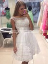 A-line Scoop Neck Tulle Short/Mini Appliques Lace Short Prom Dresses #PDS020104126