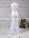 Trumpet/Mermaid High Neck Sweep Train Jersey Lace with Beading Prom Dresses #PDS020104545