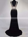 Black V-neck A-line Chiffon Floor-length with Beading Prom Dress #PDS020104591