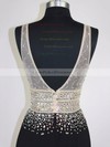 Black V-neck A-line Chiffon Floor-length with Beading Prom Dress #PDS020104591